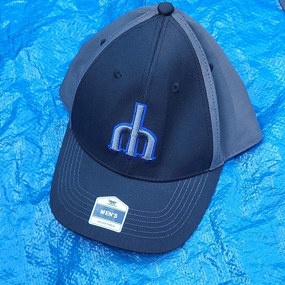 Black and Gray Cap with Blue Embroidery